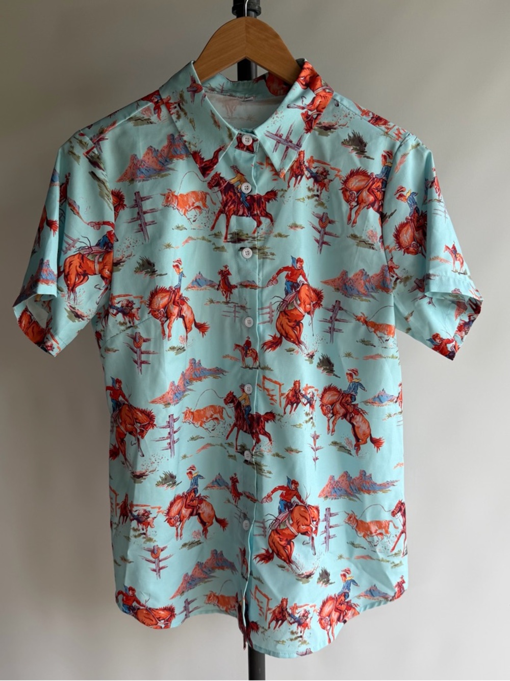 Western Cowboy Short Sleeve Button Down Shirt - sz S